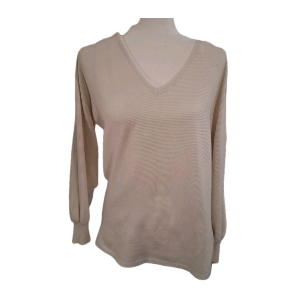 Vila Milano Women's Cream V-Neck Ribbed Dolman Sleeve Sweater